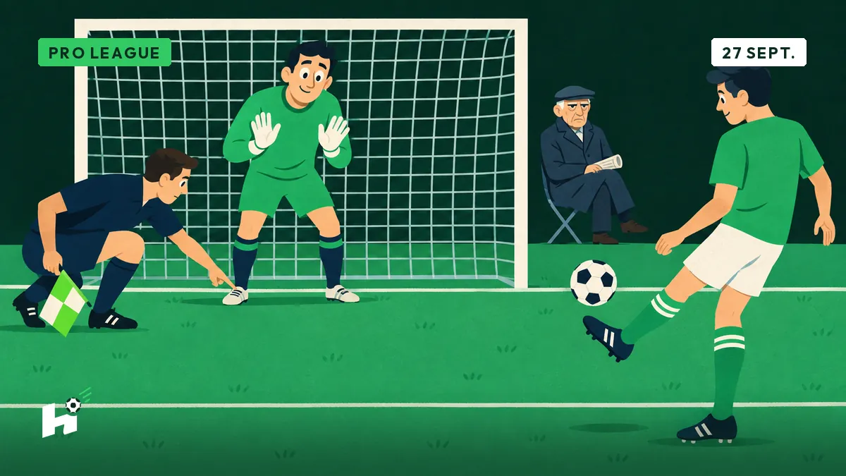 Un penalty à retirer finit en panenka arrêtée, Marcel observe la ligne de but