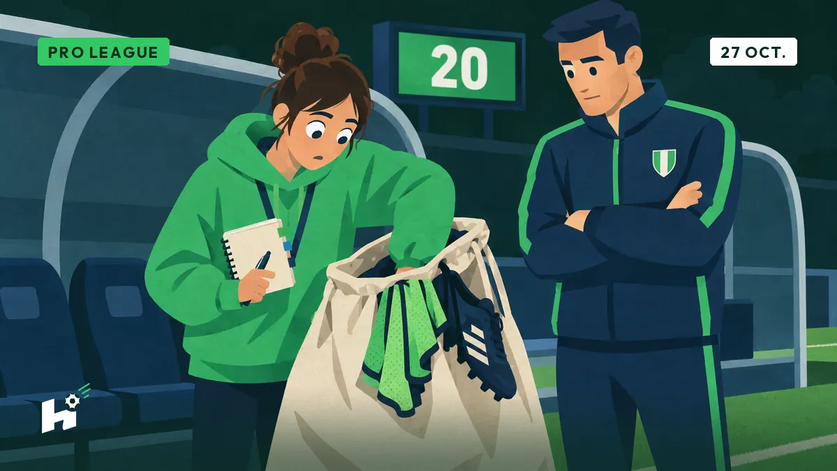 Louise, carnet en main, plonge le bras dans un grand sac en toile d'où dépassent des chasubles, pendant qu'un coach l'observe.