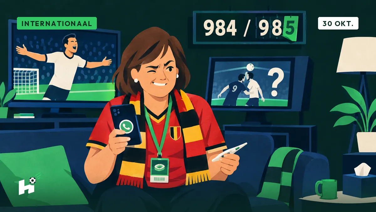 Nadine zit op de bank en kijkt naar een stilstaande herhaling op tv en een teller die twijfelt tussen 984 en 985.